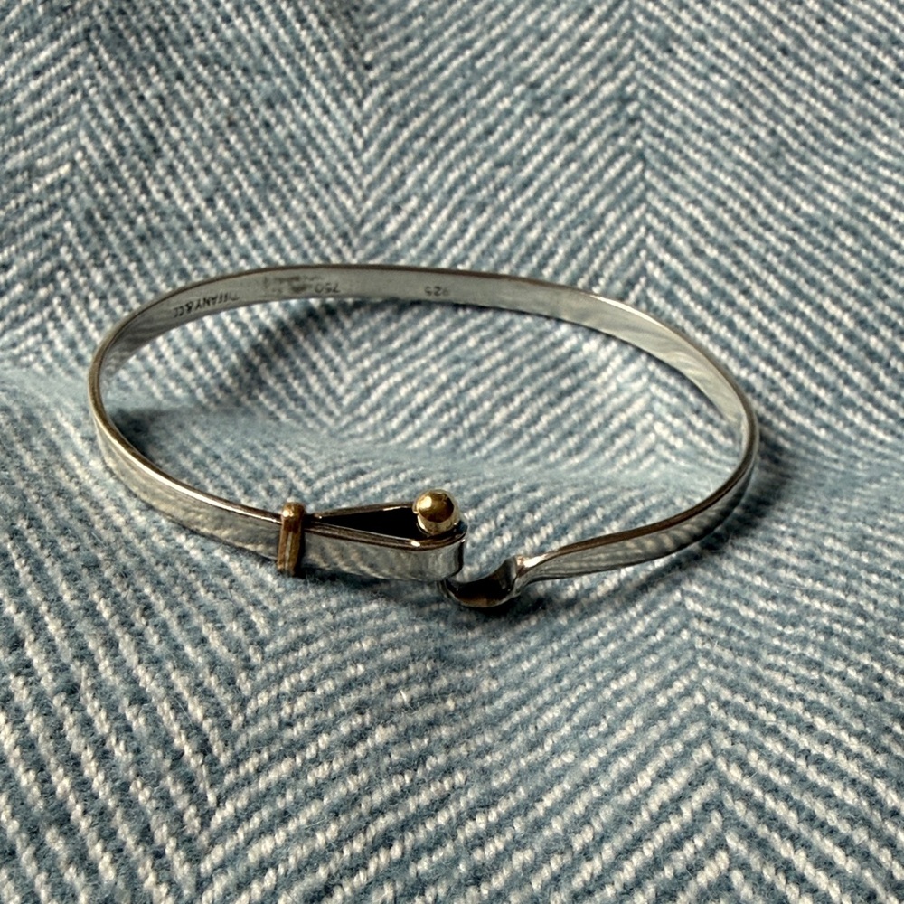 Tiffany & Co two tone Sterling Silver Hinged Bangle Bracelet with Gold Accent